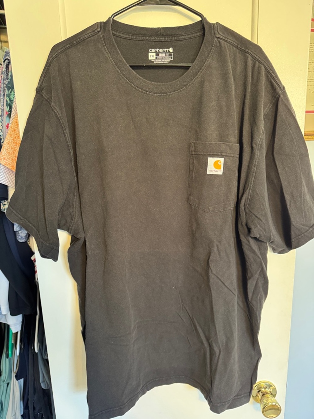 Carhartt Men’s Short-Sleeve Pocket Tee in Black with Gold Logo